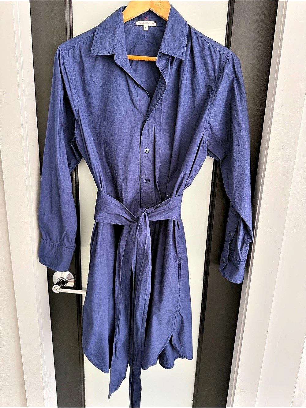 Frances Valentine Blue Belted Shirt Dress Size Large